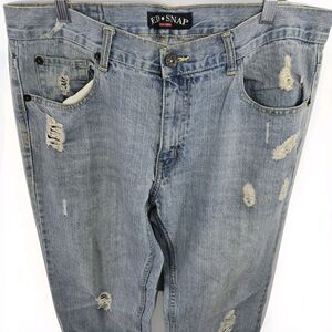 Red Snap - Distressed - Light Wash Denim Jeans - Mens Sz 36x34 - Vintage Y2K